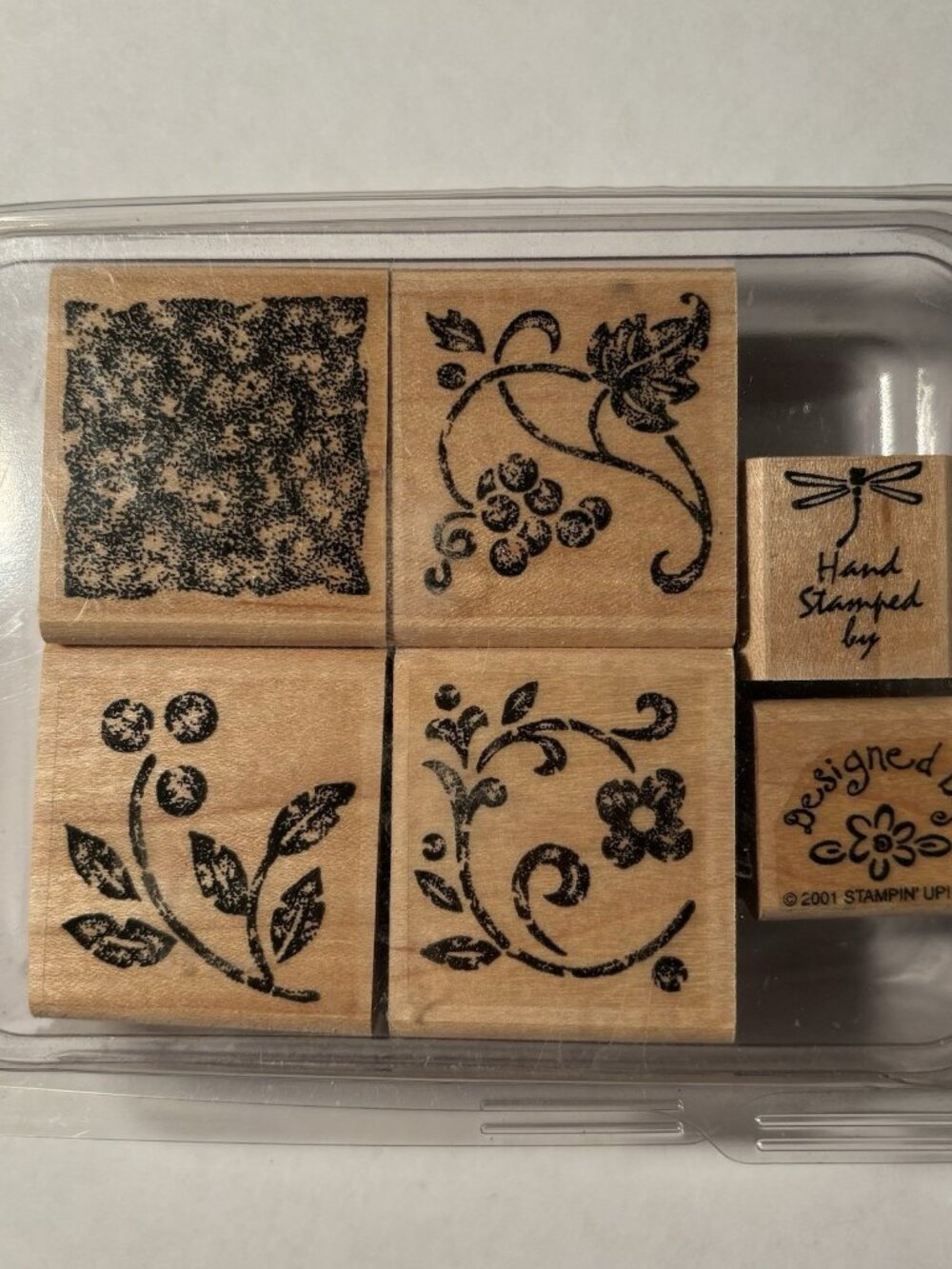 Stampin Up Rubber Stamp Set of 6 Floral Flower Leaves Berries Wood Mounted